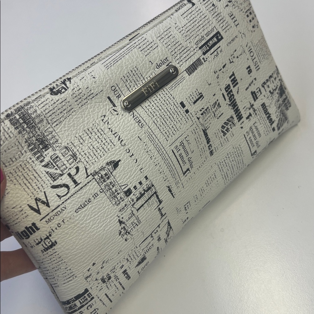 Newsprint Clutch in Black and White Leather by Fifi New York 9.5”x5.5”